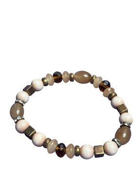 Mixed Media Beaded Stretchy Bracelet Glass Plastic Rhinestones Unstretched